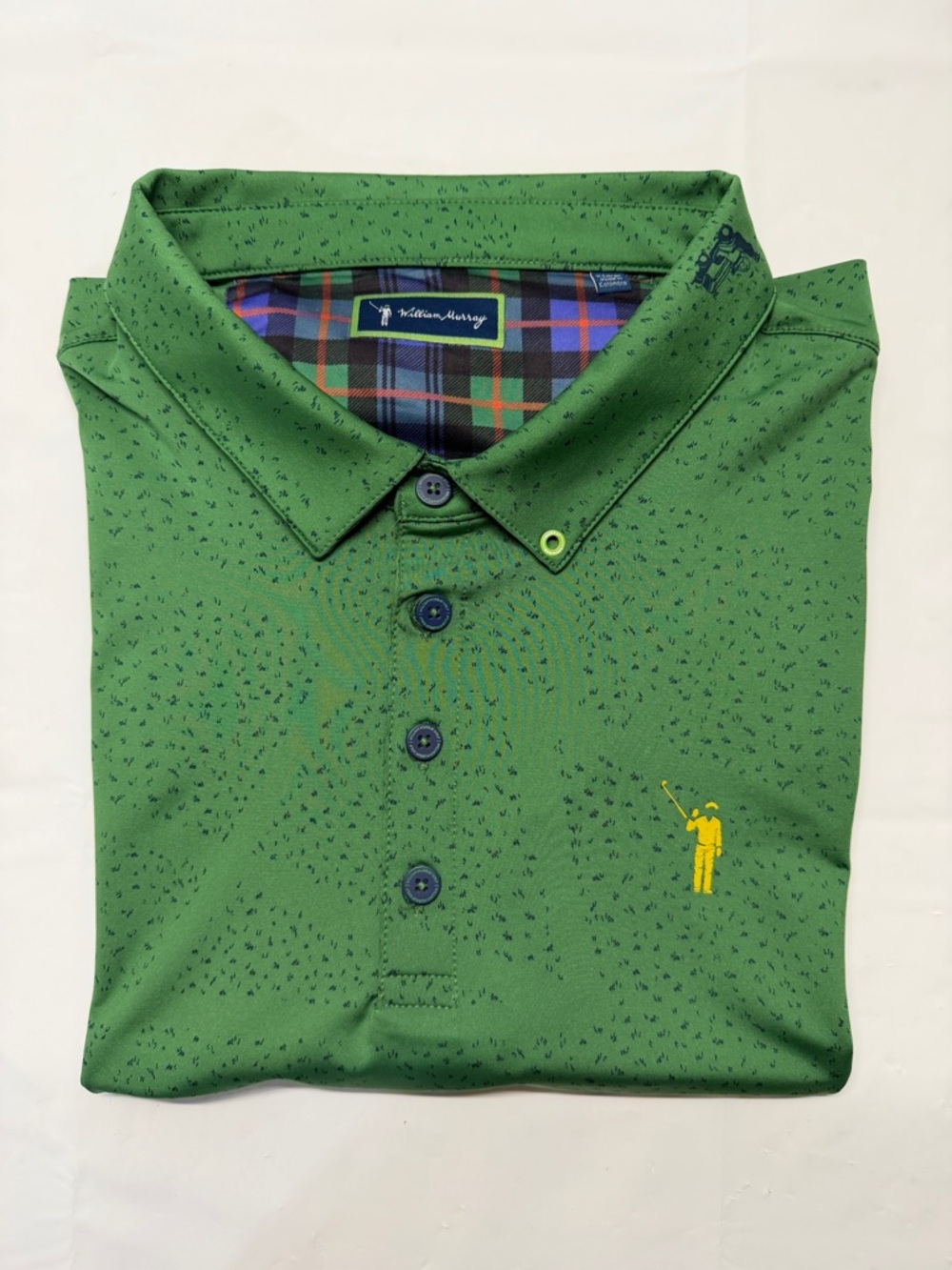William Murray Golf Green Polo with Yellow‎ Golfer Embroidery and Plaid Collar
